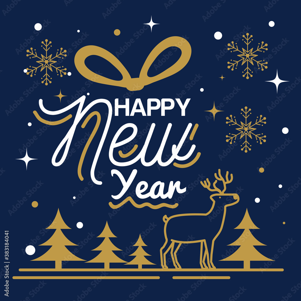 Happy new year with reindeer and snowflakes design, Welcome celebrate and greeting theme Vector illustration Happy new year with reindeer and snowflakes design, Welcome celebrate and greeting theme Vector illustration