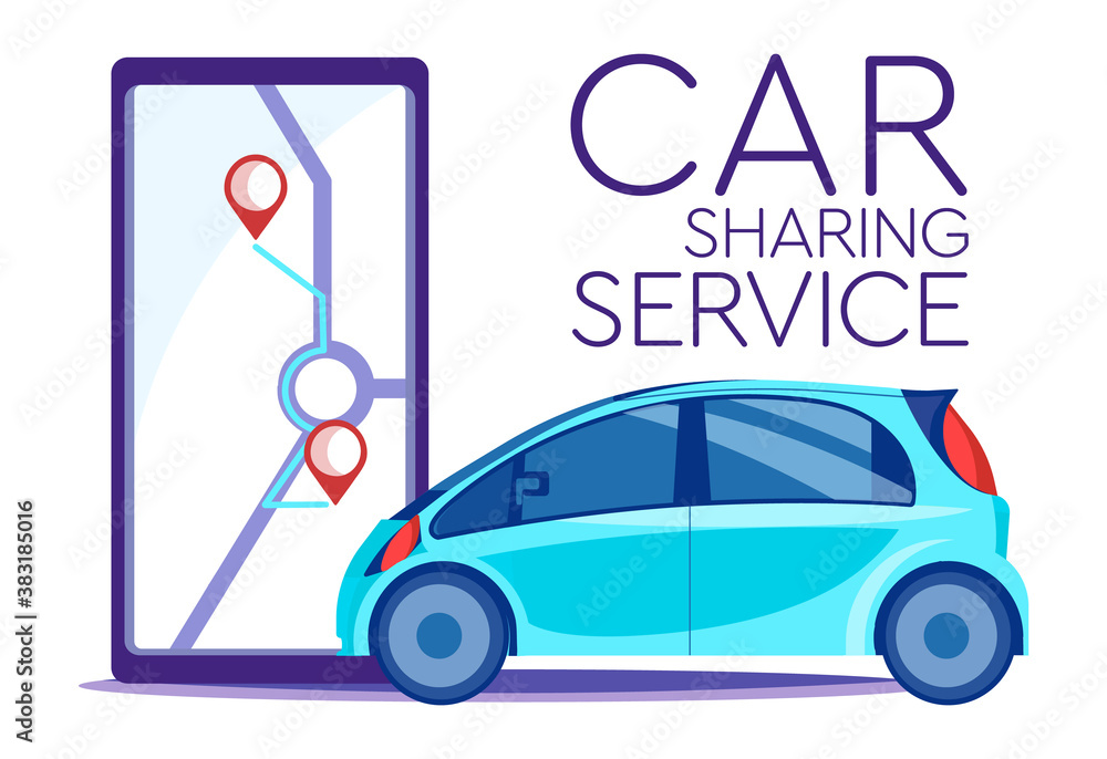 Naklejka premium Car sharing service. Renting a car online concept with a map on the screen. 