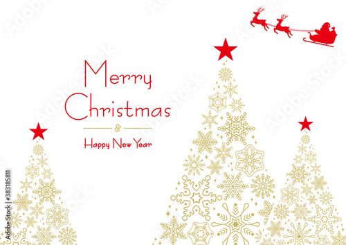 雪の結晶でできたクリスマスツリーとサンタのフレームA　横 文字あり