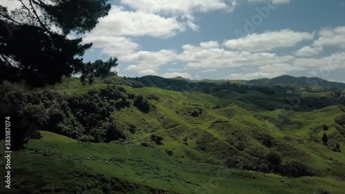 Green rolling hills aerial view