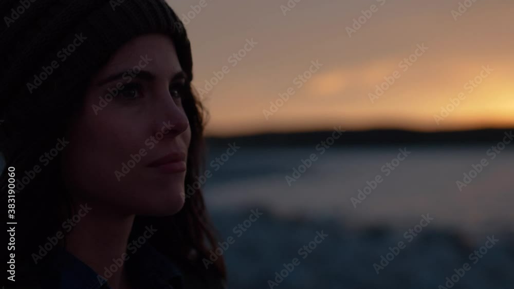 Attractive woman face outdoors in the cold Attractive woman face outdoors in the cold