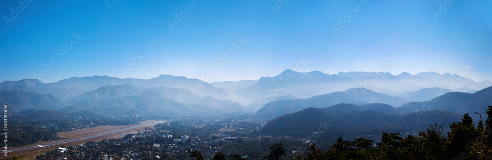 Panoramic view of beautiful mountain landscape in Mae Hong Son , Thailand.