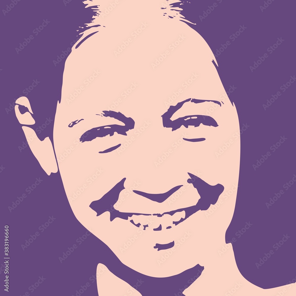 Face front view. Elegant silhouette of a female head in contrast backlight. Portrait of a happy smiled woman Face front view. Elegant silhouette of a female head in contrast backlight. Portrait of a happy smiled woman
