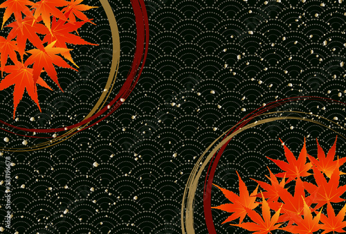 黒い和柄背景　紅葉