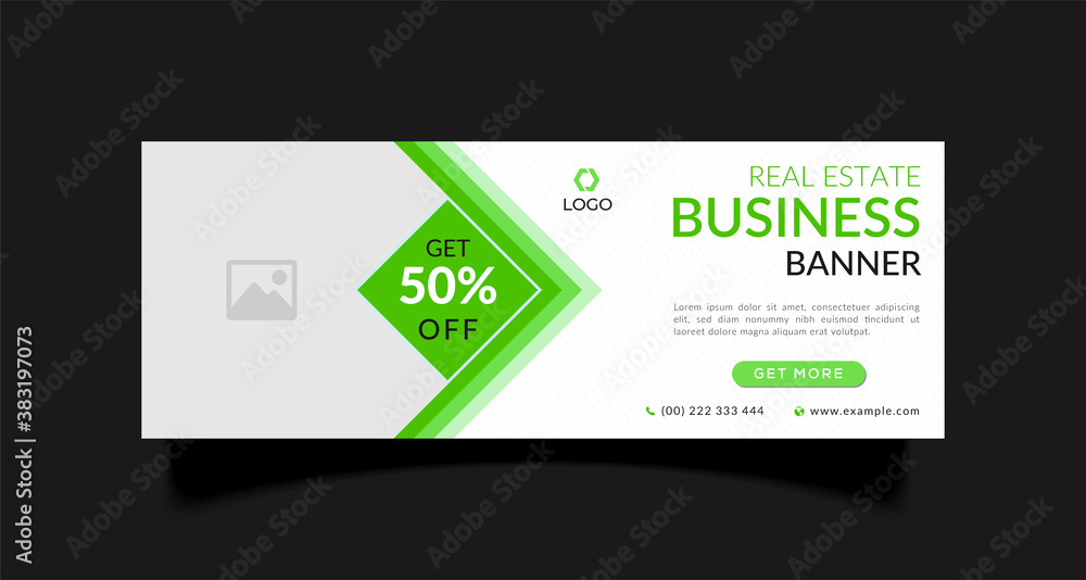 Business web ad banner and Facebook cover page timeline template with photo place for advertising and promotion. Modern layout design green and white background Business web ad banner and Facebook cover page timeline template with photo place for advertising and promotion. Modern layout design green and white background