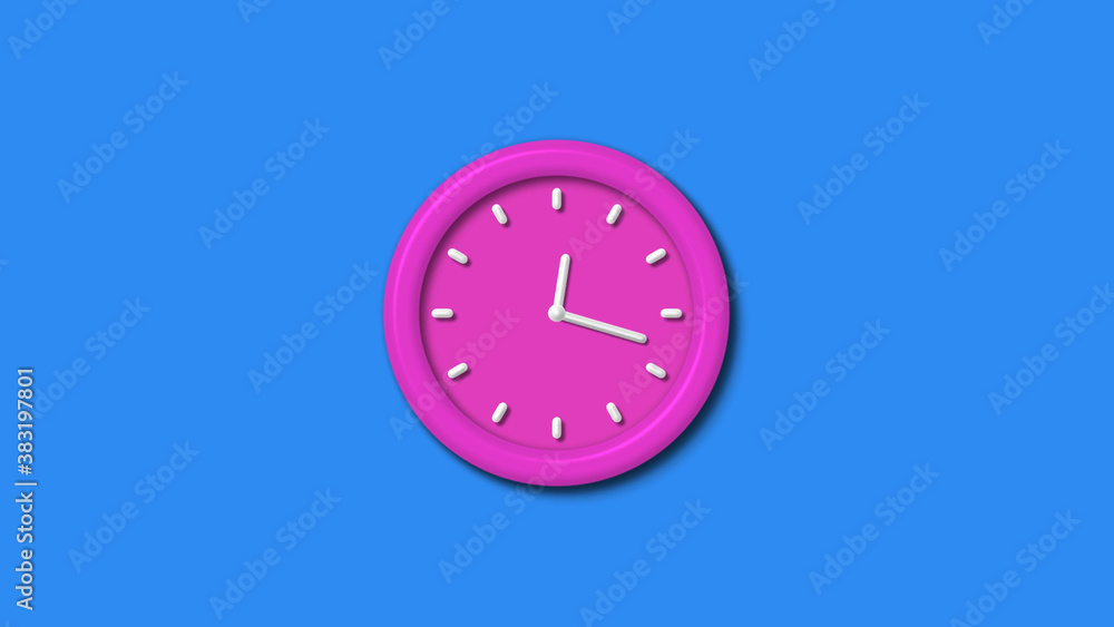 Amazing pink color 3d wall clock isolated on aqua background,12 hours wall clock Amazing pink color 3d wall clock isolated on aqua background,12 hours wall clock