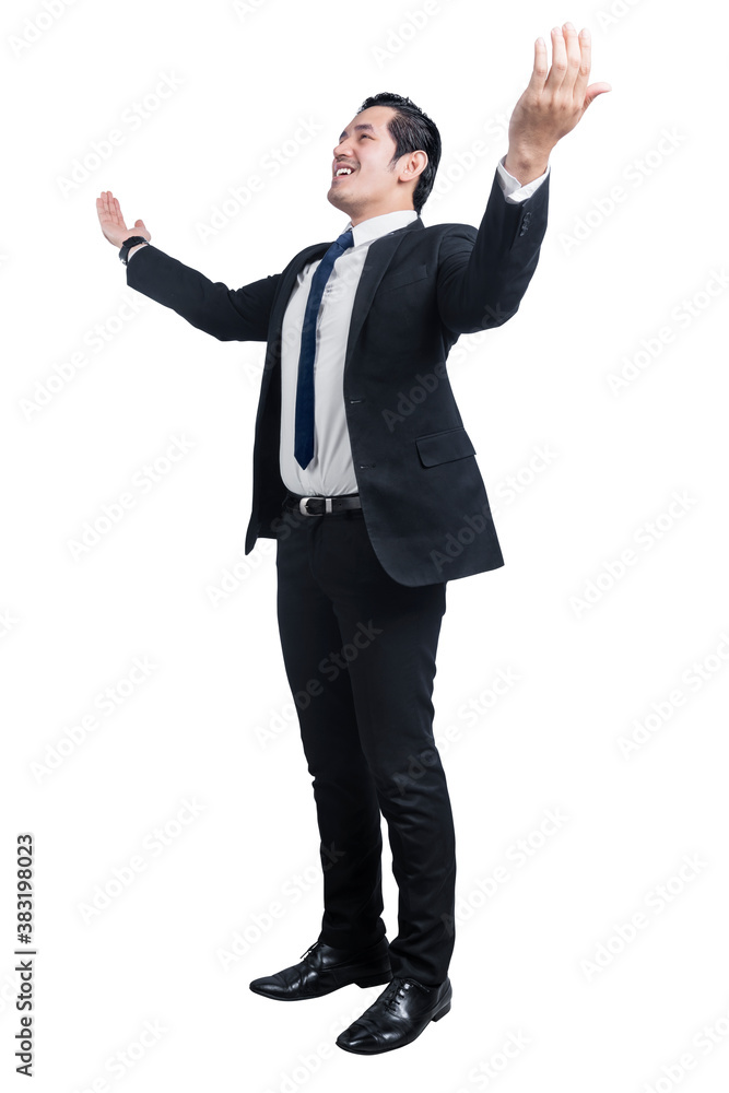 Rear view of Asian businessman showing empty hand Rear view of Asian businessman showing empty hand
