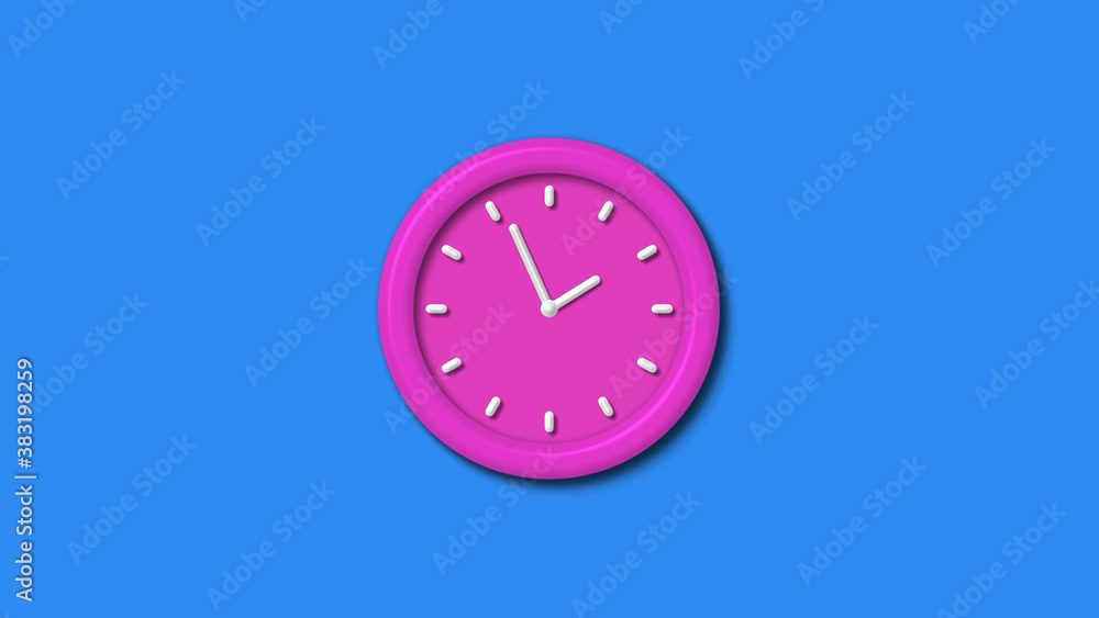 Amazing pink color 3d wall clock isolated on aqua background,12 hours wall clock Amazing pink color 3d wall clock isolated on aqua background,12 hours wall clock