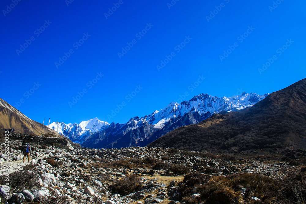 Glacier covering parts of mount Gangchenpo, Langtang Himal, Nepal.