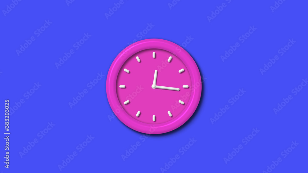 Pink color 12 hours 3d wall clock on blue background,pink color 3d wall clock isolated Pink color 12 hours 3d wall clock on blue background,pink color 3d wall clock isolated