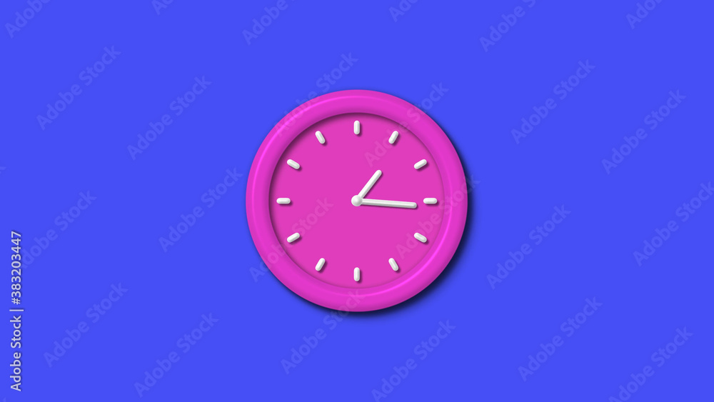 Pink color 12 hours 3d wall clock on blue background,pink color 3d wall clock isolated Pink color 12 hours 3d wall clock on blue background,pink color 3d wall clock isolated