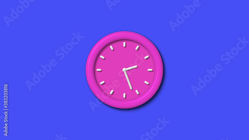 Pink color 12 hours 3d wall clock isolated on blue background,3d wall clock