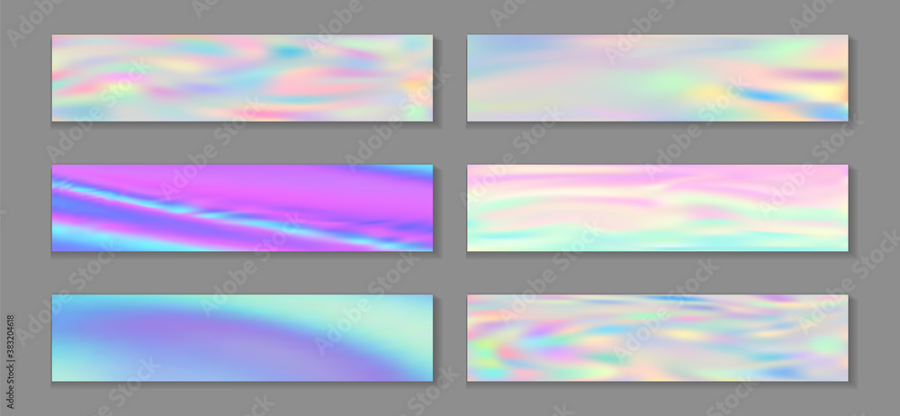 Neon holo creative banner horizontal fluid gradient princess backgrounds vector collection. Kawaii 
