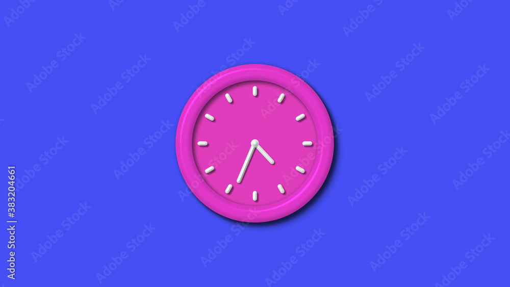 Pink color 12 hours 3d wall clock isolated on blue background,3d wall clock Pink color 12 hours 3d wall clock isolated on blue background,3d wall clock