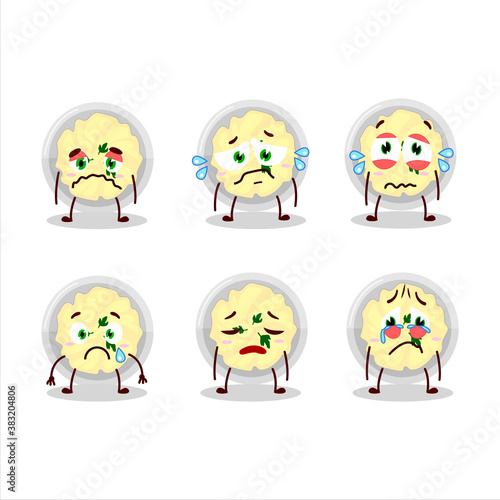 Mashed potatoes cartoon character with sad expression