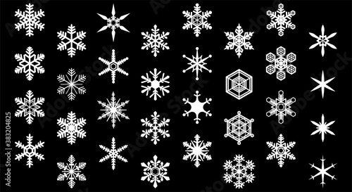 雪の結晶のアイコンセット（モノクロ）