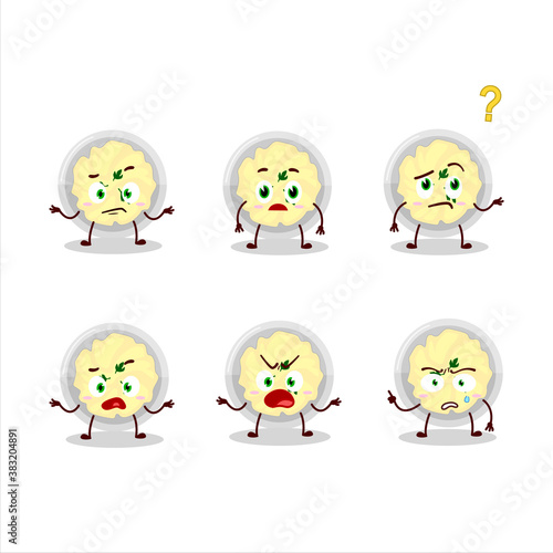 Cartoon character of mashed potatoes with what expression