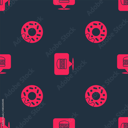 Set Donut and Online ordering burger delivery on seamless pattern. Vector.