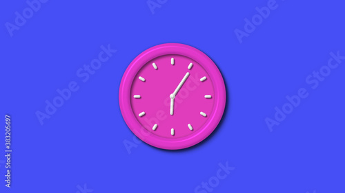 New pink color 3d wall clock isolated on blue background,12 hours wall clock