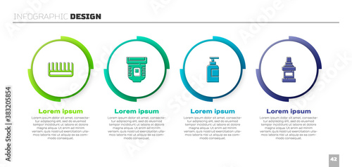 Set Hairbrush, Epilator, Bottle of shampoo and Mouthwash bottle. Business infographic template. Vector.
