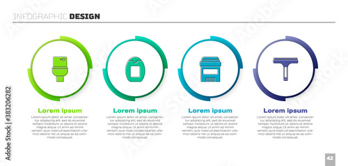 Set Toilet bowl, Bottle of shampoo, Antiperspirant deodorant roll and Rubber cleaner. Business infographic template. Vector.
