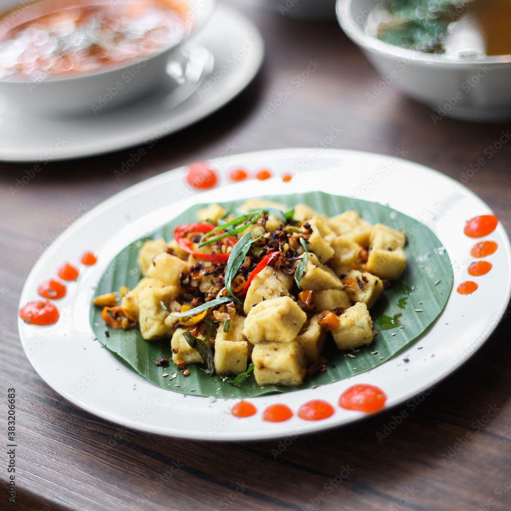Tahu Cabe Garam is Indonesian traditional food, made from tofu and a lot of chilli. Spicy food lover will love this. Tahu Cabe Garam is Indonesian traditional food, made from tofu and a lot of chilli. Spicy food lover will love this.