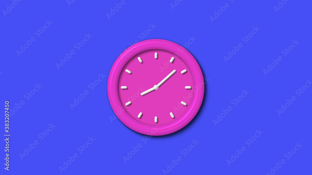 New pink color 3d wall clock isolated on blue background,12 hours wall clock New pink color 3d wall clock isolated on blue background,12 hours wall clock