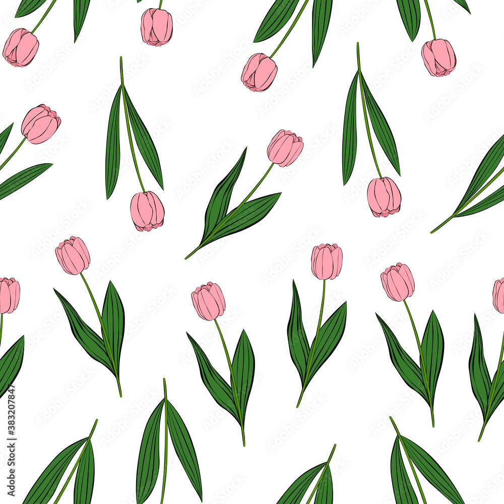 Seamless pattern pink flowers tulips vector illustration Seamless pattern pink flowers tulips vector illustration