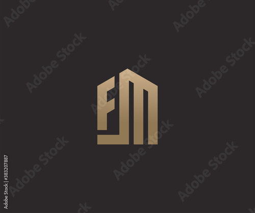 Luxury letter initial FM and house logo design vector template