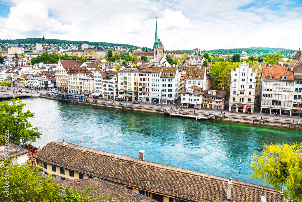 View on the old town of Zurich city in Switzerland. 