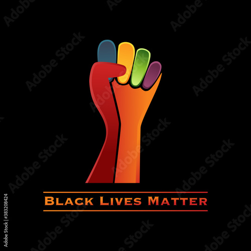 Black Lives Matter logo,  logotype BLM  icons vector Illustration. African Americans  against racism, stronger together, stop racism. Stylized illustration of a raised fist