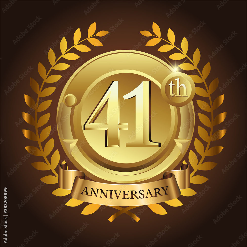 Naklejka premium 41st golden anniversary wreath ribbon logo