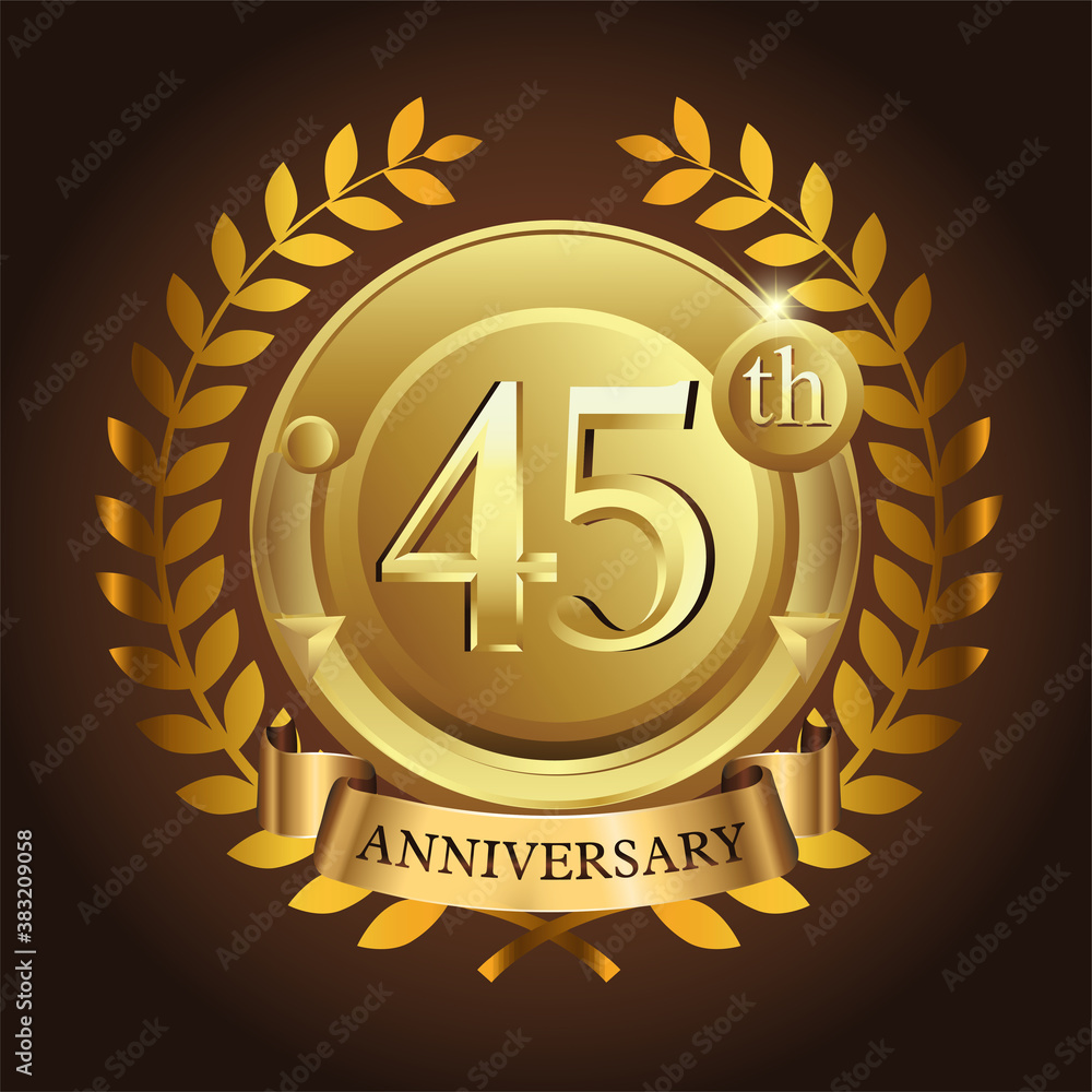 Naklejka premium 45th golden anniversary wreath ribbon logo