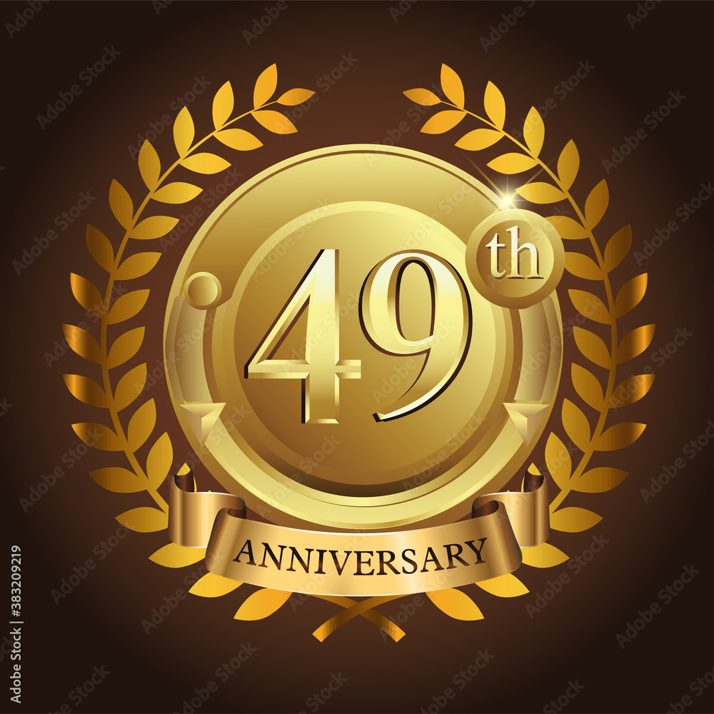 Naklejka premium 49th golden anniversary wreath ribbon logo