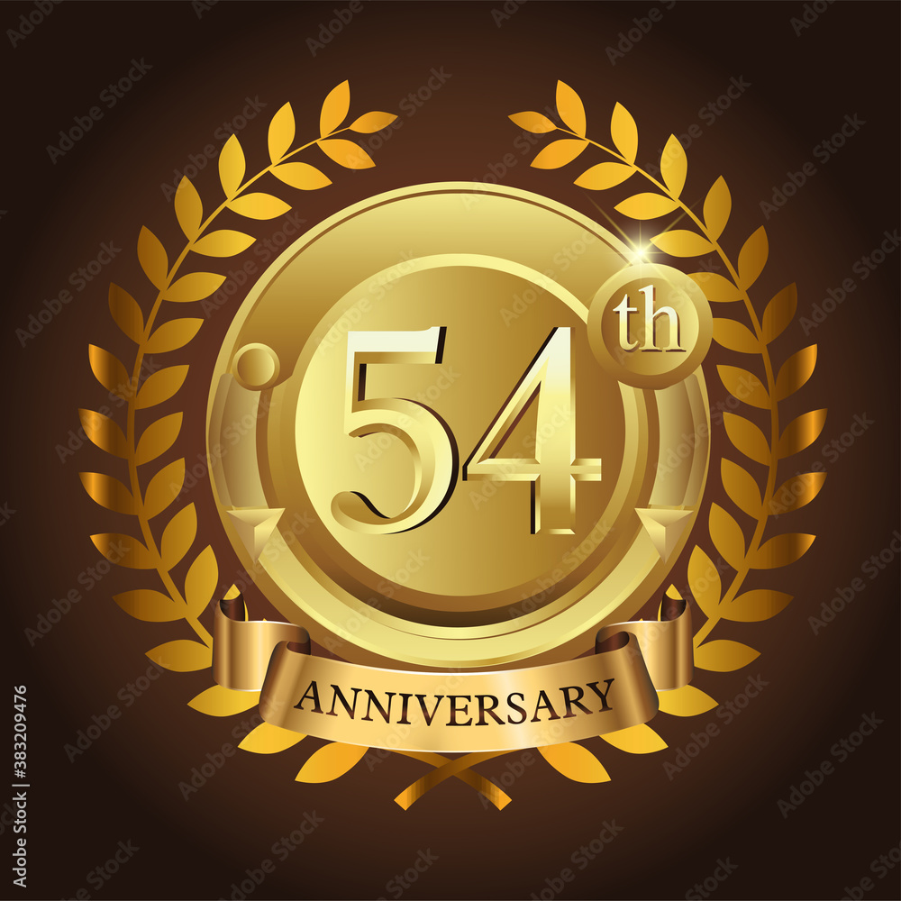 Naklejka premium 54th golden anniversary wreath ribbon logo