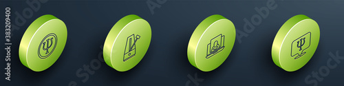Set Isometric Psychology, Psi, Metronome with pendulum, Psychologist online and icon. Vector.