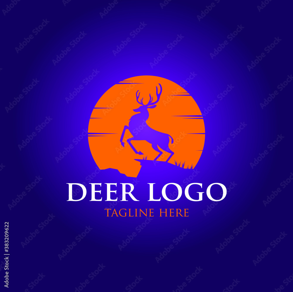 deer logo with sun and hills deer logo with sun and hills