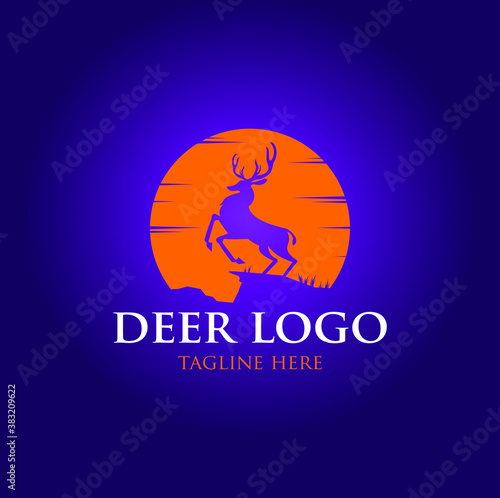 deer logo with sun and hills