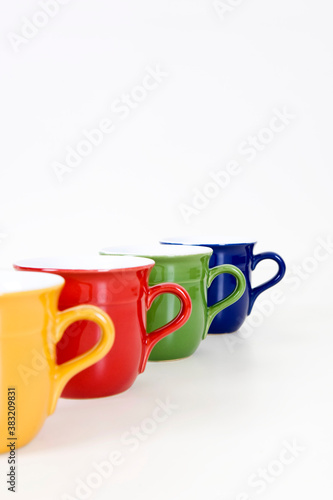 row of colorful cups