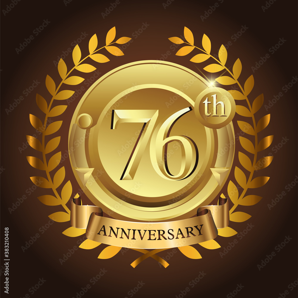 Naklejka premium 76th golden anniversary wreath ribbon logo