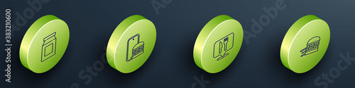 Set Isometric Online ordering and delivery, , Cafe restaurant location and burger icon. Vector.