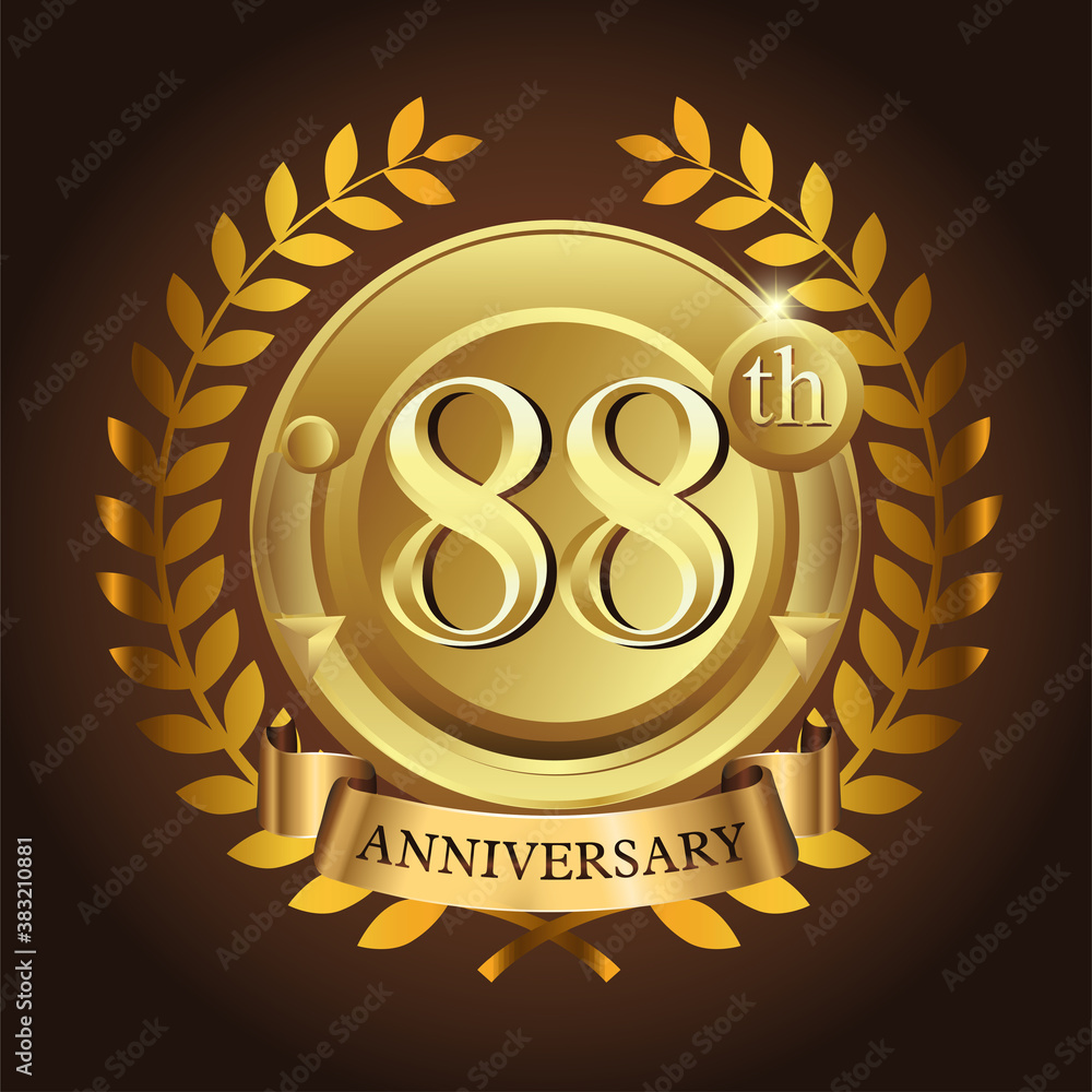 Naklejka premium 88th golden anniversary wreath ribbon logo