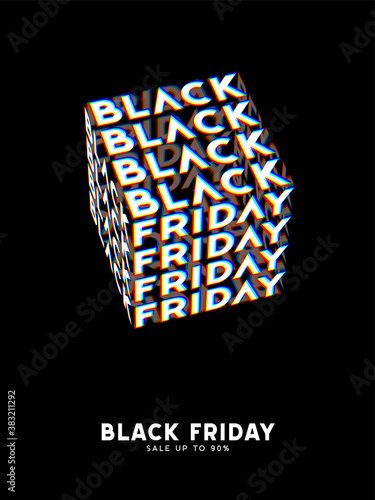 Black Friday Sale kinetic typography. Kinetix trendy Text Template. Modern poster, banner, brochure, flyer, cover. Black background white letters. Vector illustration