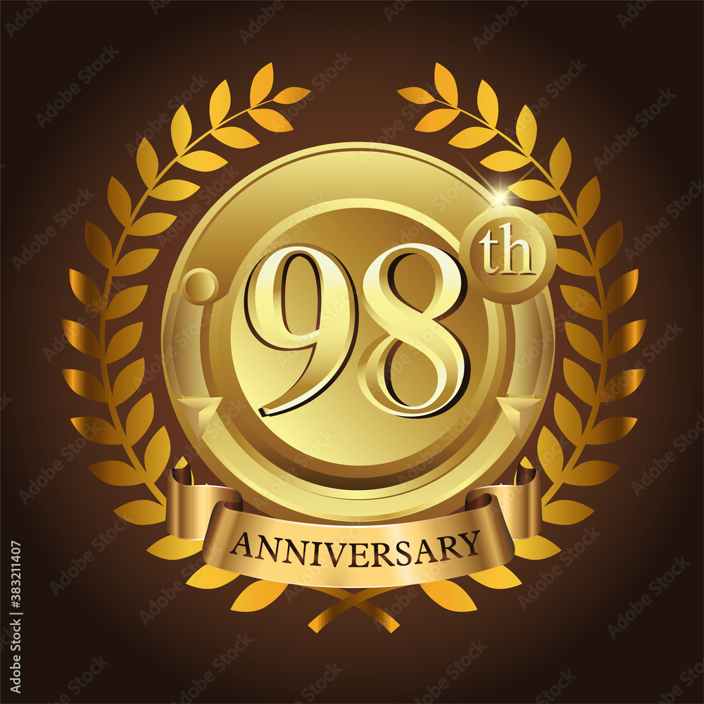 Naklejka premium 98th golden anniversary wreath ribbon logo