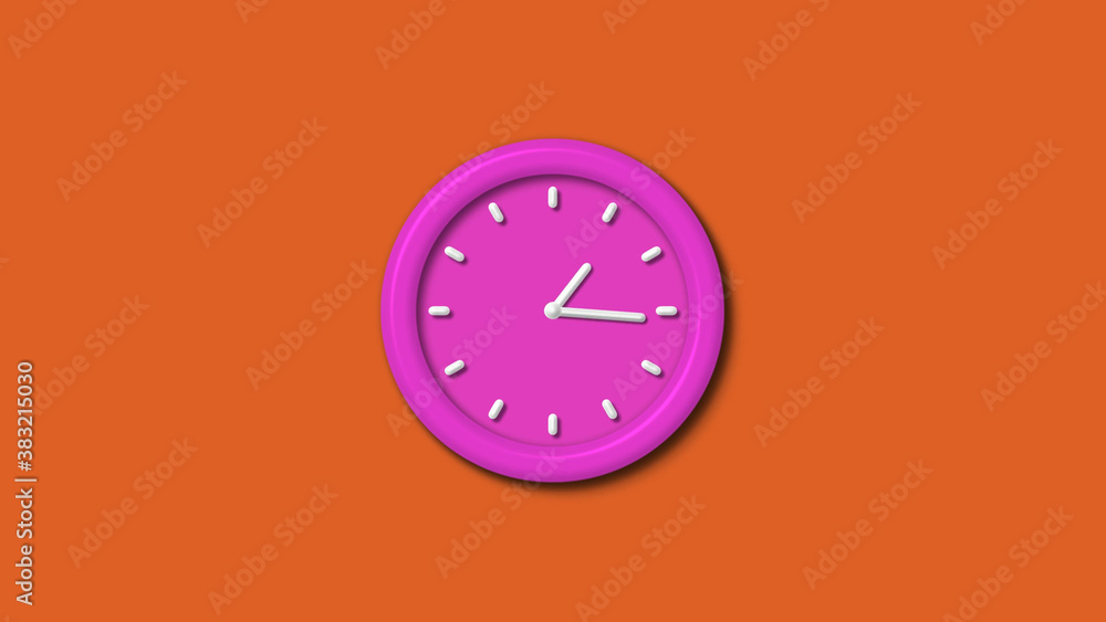 Amazing pink color 3d wall clock isolated on brown background,12 hours 3d wall clock Amazing pink color 3d wall clock isolated on brown background,12 hours 3d wall clock