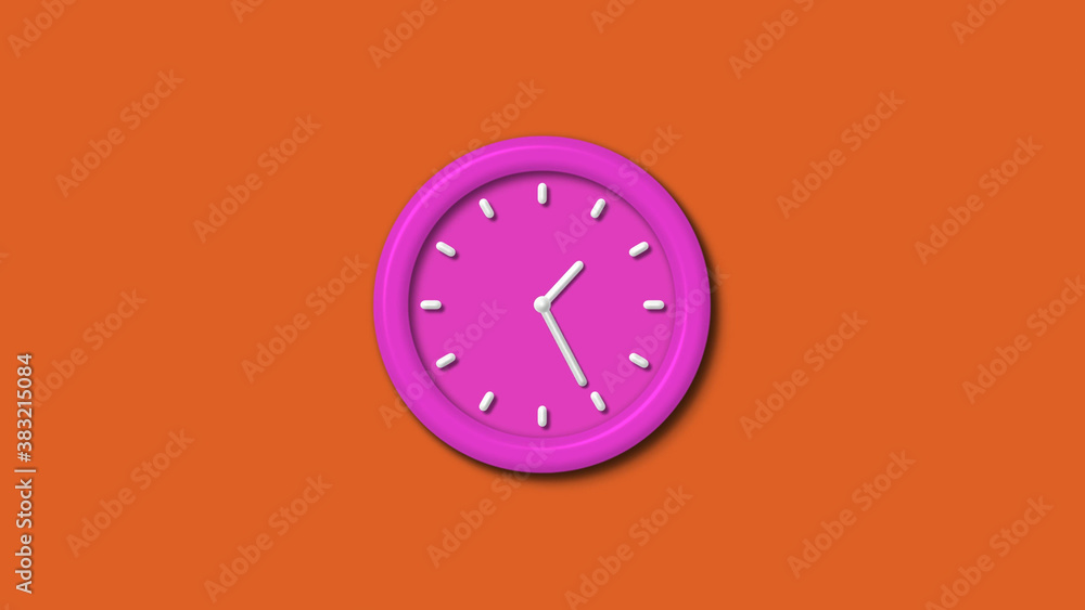Amazing pink color 3d wall clock isolated on brown background,12 hours 3d wall clock Amazing pink color 3d wall clock isolated on brown background,12 hours 3d wall clock