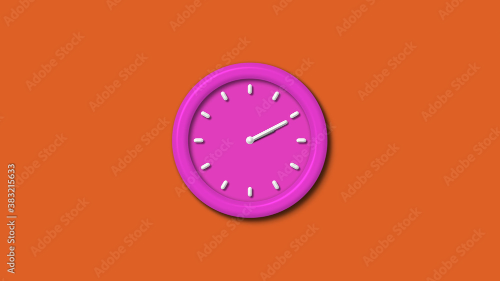 Amazing pink color 12 hours 3d wall clock isolated on brown background,3d wall clock Amazing pink color 12 hours 3d wall clock isolated on brown background,3d wall clock