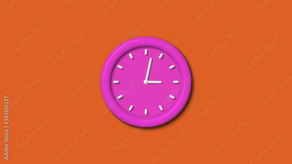 Amazing pink color 12 hours 3d wall clock isolated on brown background,3d wall clock Amazing pink color 12 hours 3d wall clock isolated on brown background,3d wall clock