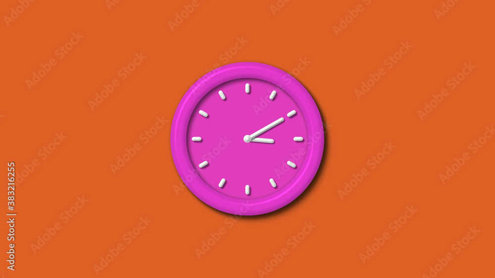 Amazing pink color 12 hours 3d wall clock isolated on brown background,3d wall clock Amazing pink color 12 hours 3d wall clock isolated on brown background,3d wall clock