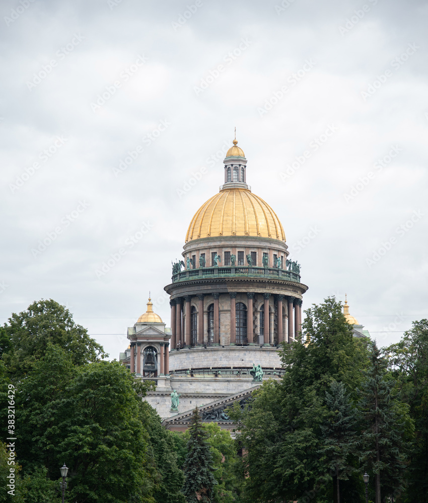 Saint-Petersburg, Russia. Saint Isaac's Cathedral on background of cloudy sky in summer season.